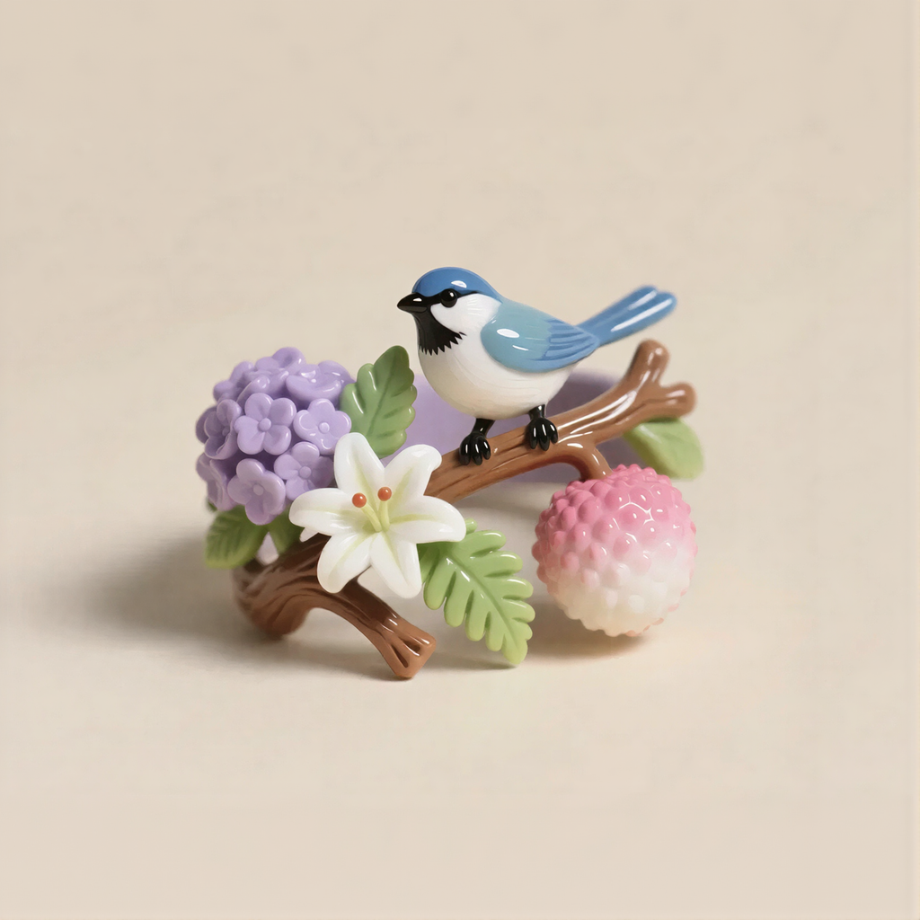 Fresh Floral And Bird Scene Rings