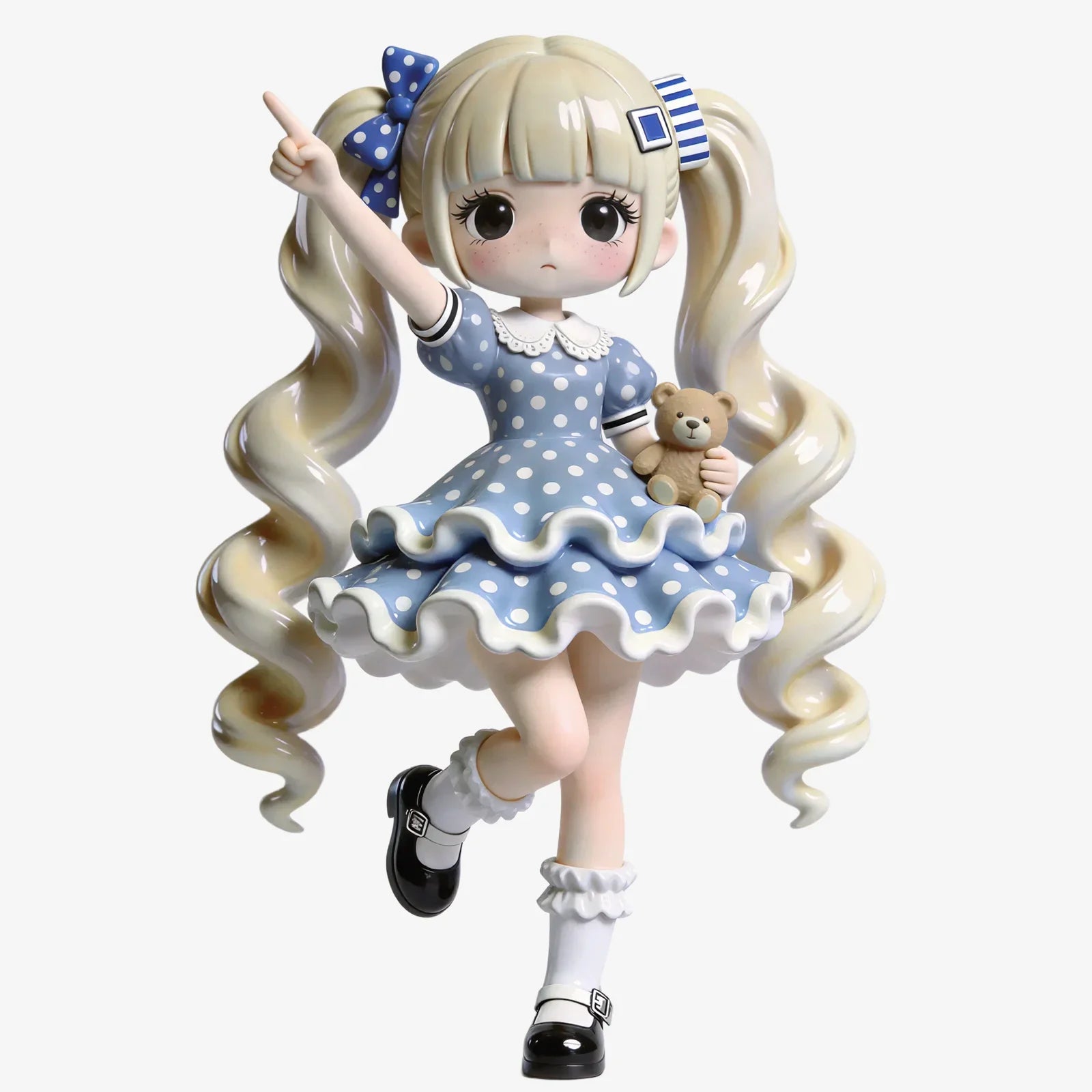 Blue Dress Polka-dot Cute Girl Figurine