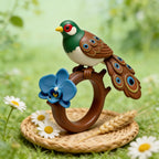 Colorful Feather Blue Flower Ring