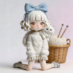 Cute Girl with White Cat Figurine