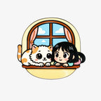 Girl and Cat by Window Fridge Magnet