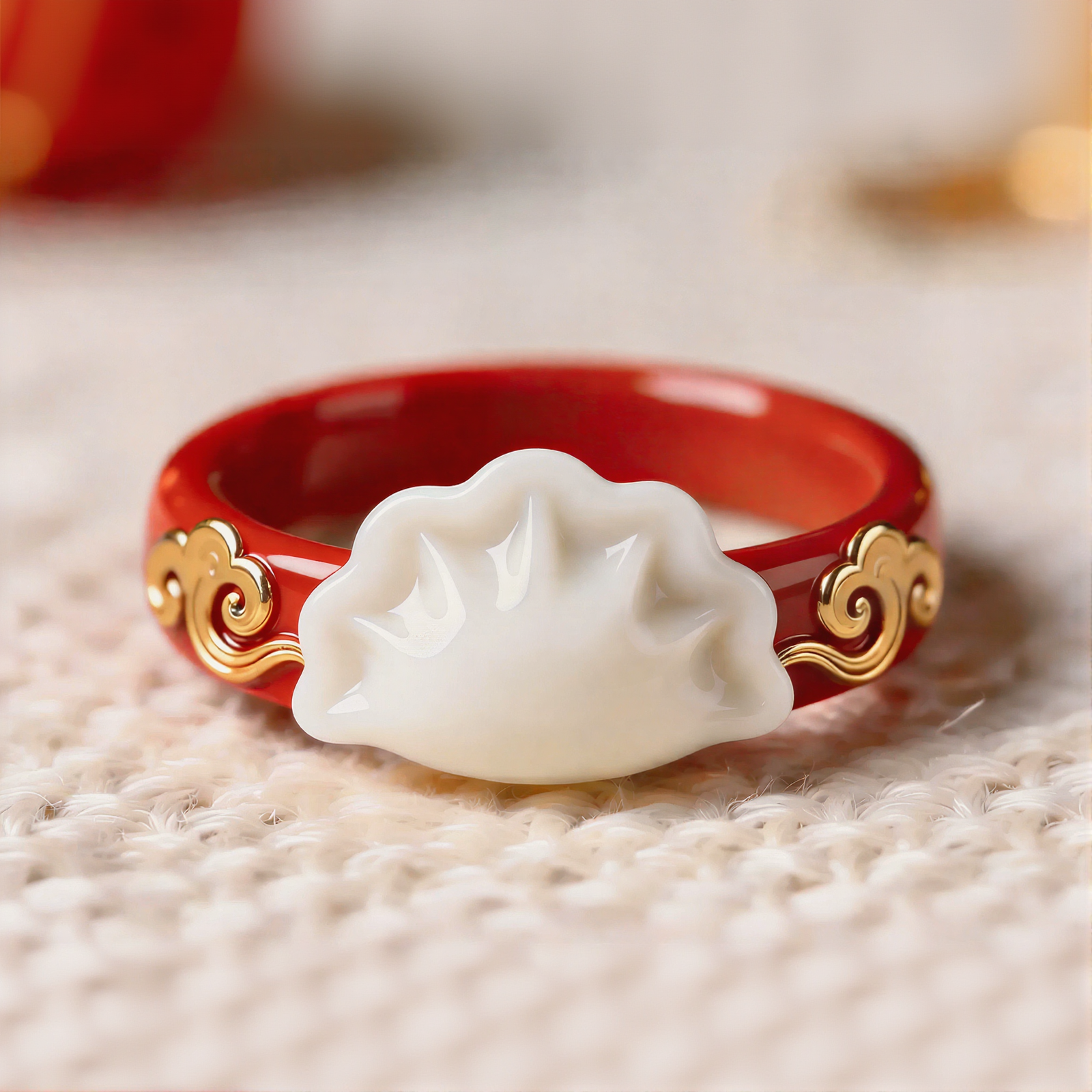 Red Auspicious Cloud Dumpling Ring