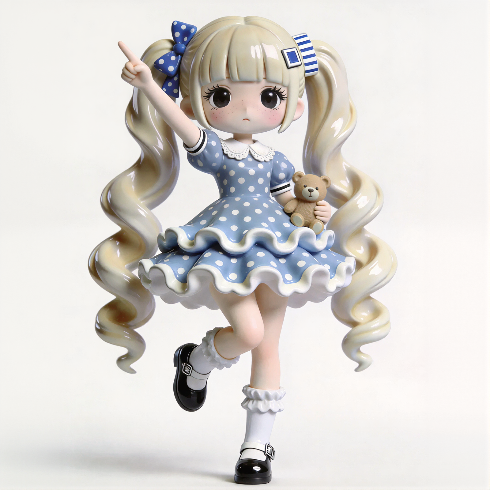 Blue Dress Polka-dot Cute Girl Figurine
