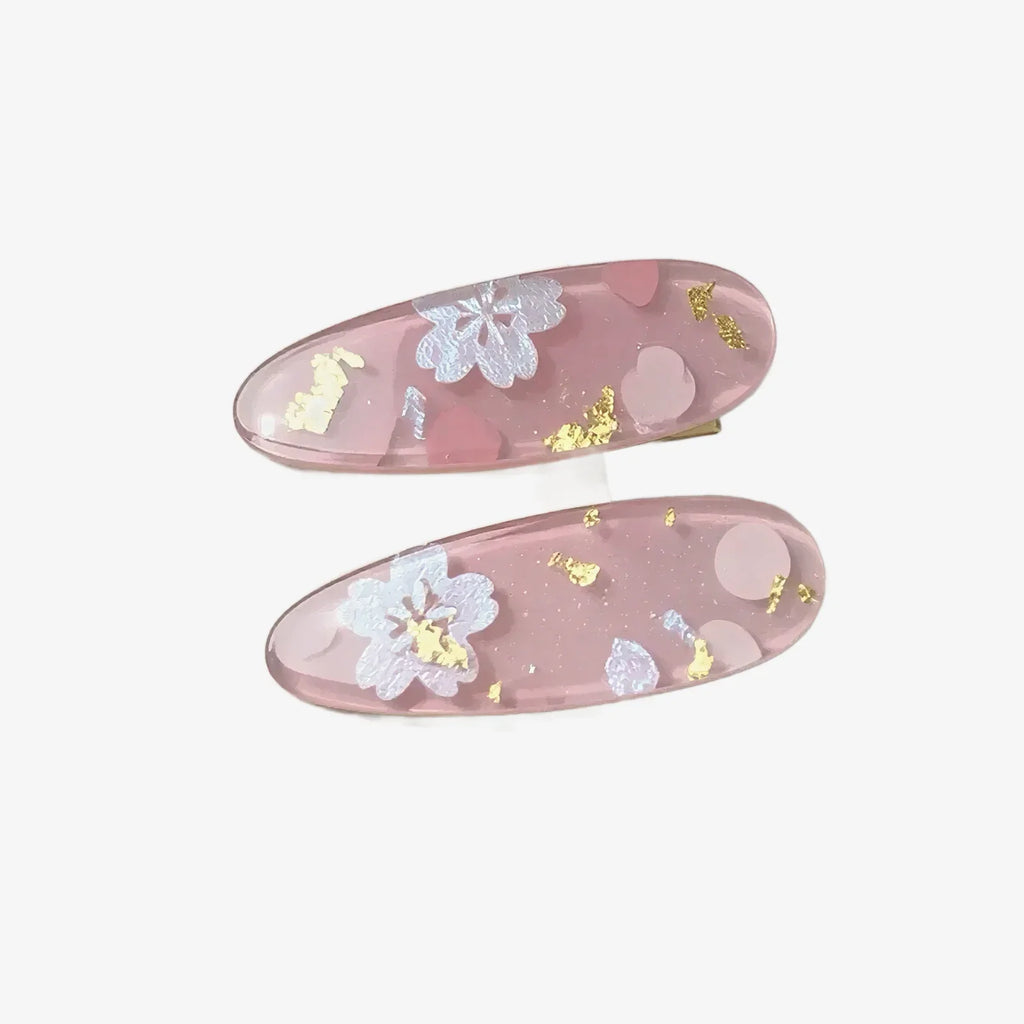Pink Sakura Gold Foil Hair Clip