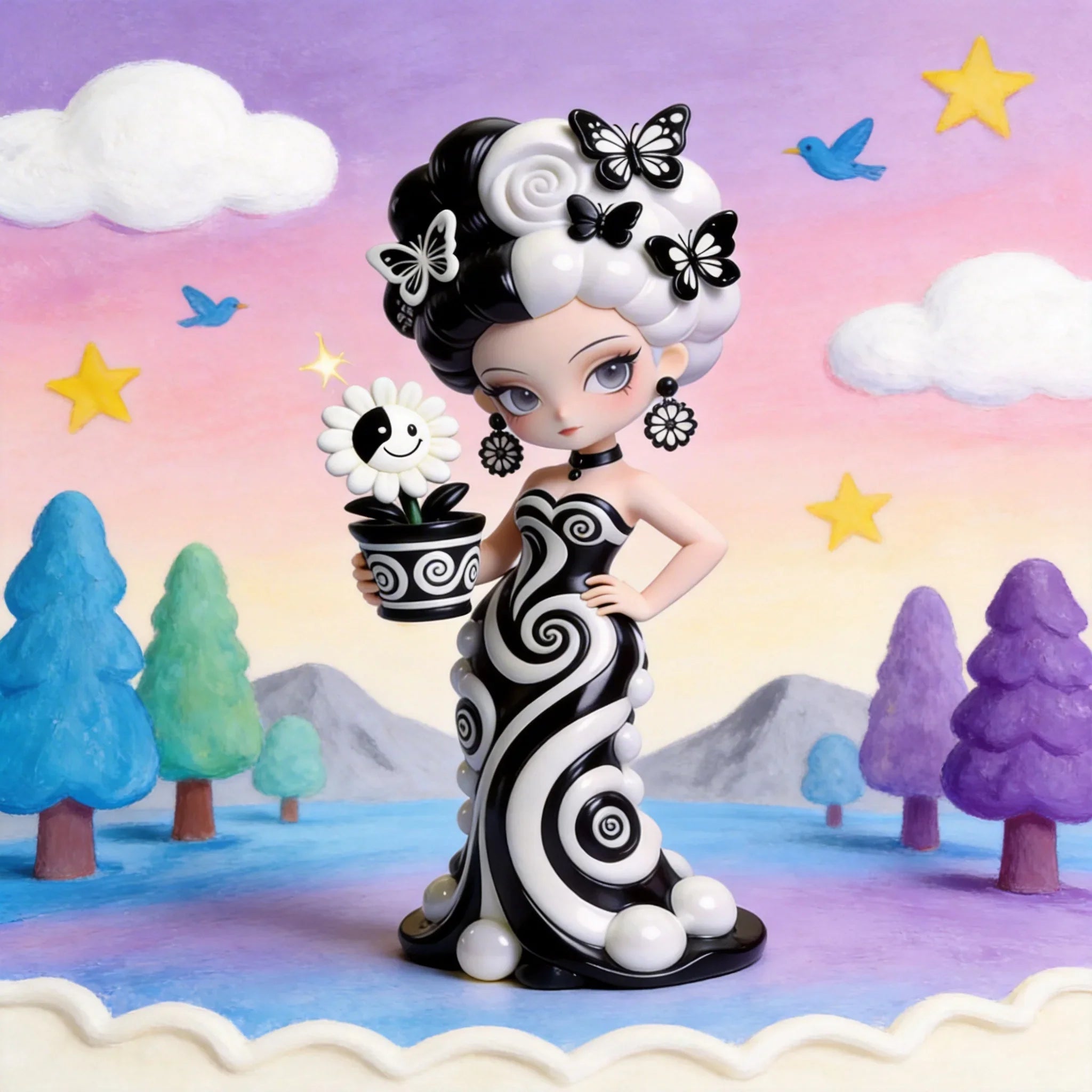Black and White Butterfly Dance Beauty Figure