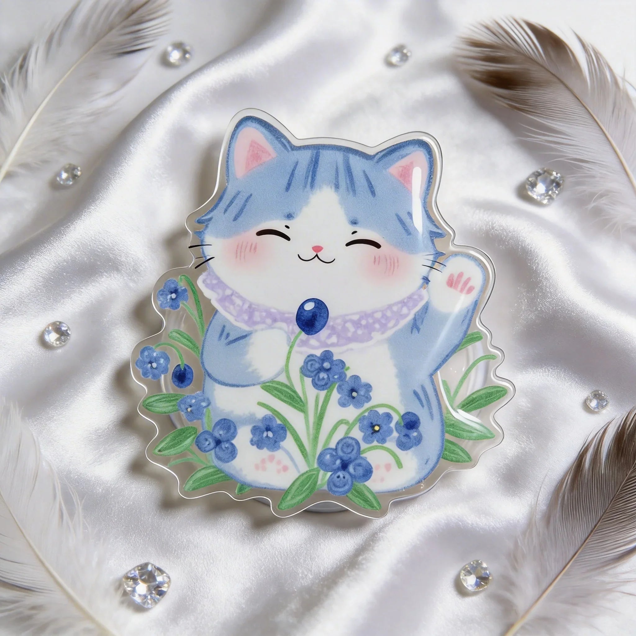 Blue Cat Flower Phone Grip Stand