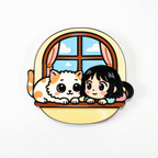 Girl and Cat by Window Fridge Magnet