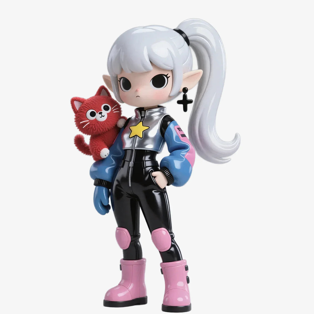 Trendy Girl and Cat Figure