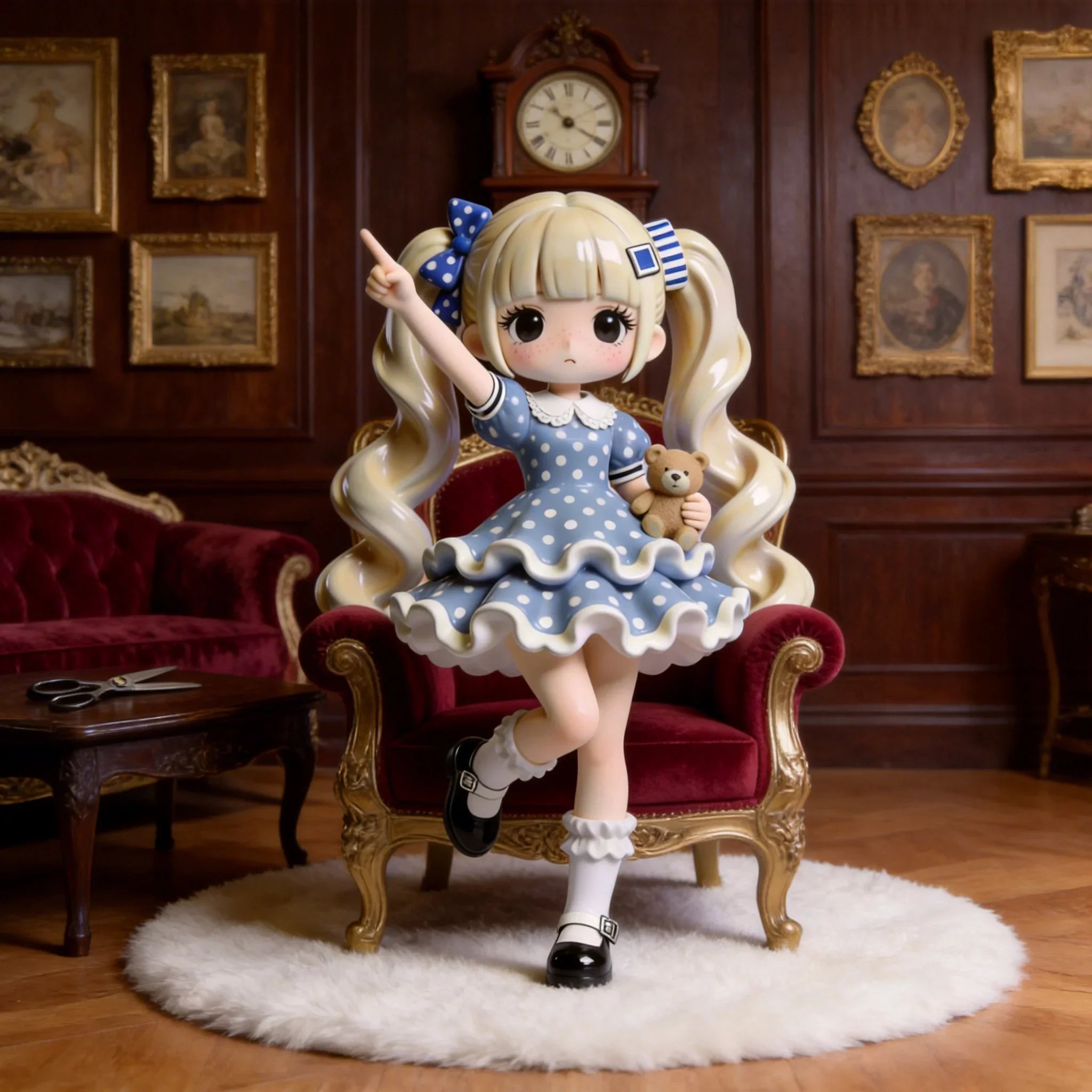 Blue Dress Polka-dot Cute Girl Figurine